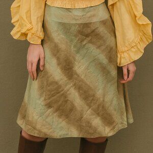 Y2K Forest Fairy Grunge Whimsy Skirt Womens 14 Green 100% Linen A-Line Granola